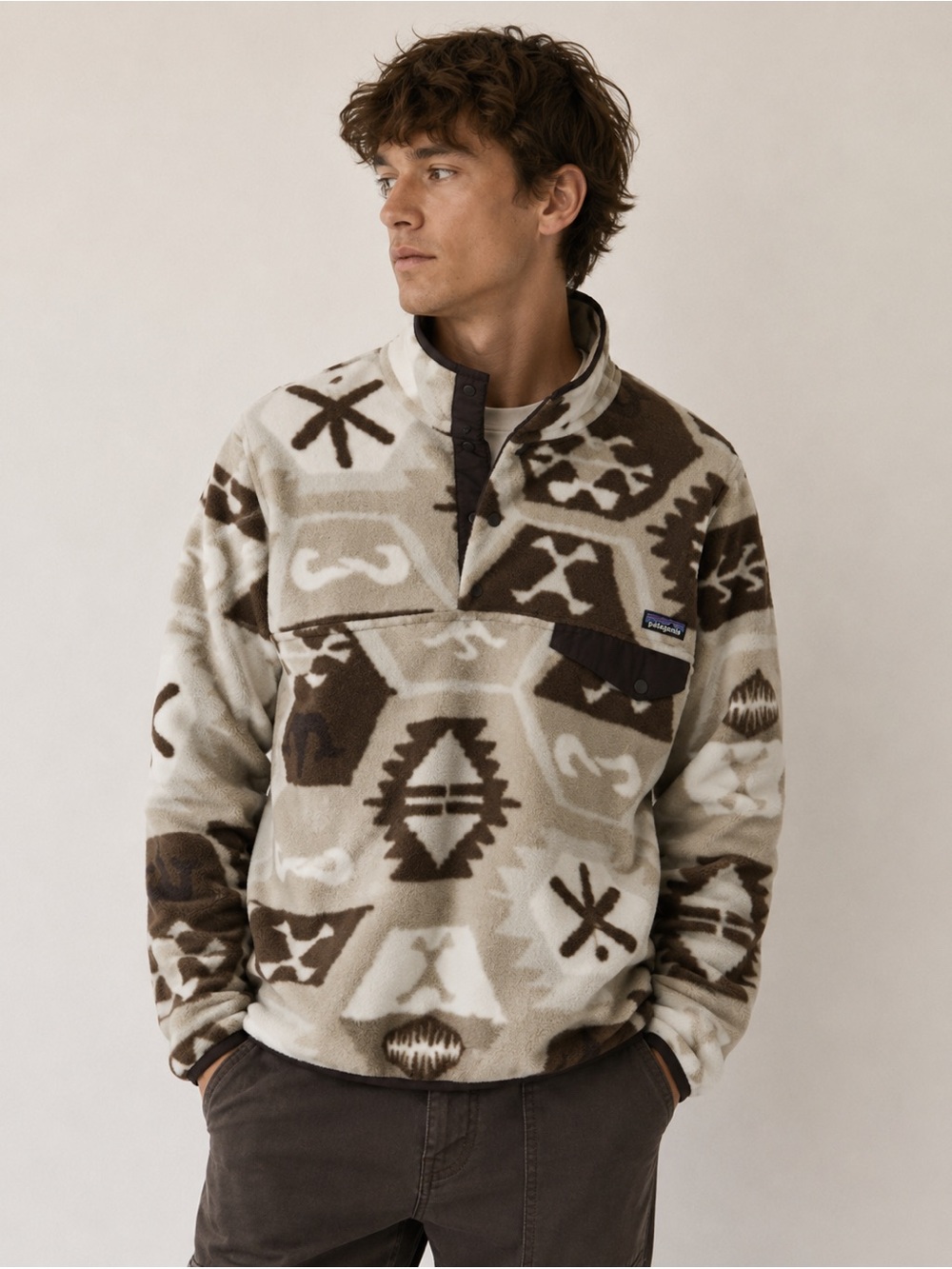 Patagonia Lightweight Synchilla Snap-T Fleece Pullover in Cave Khaki Print  XS
